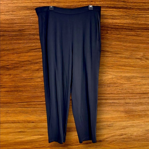 Eileen Fisher Pants - Eileen Fisher Pants Straight Leg Knit Pull On Elastic Waist Black Career Large